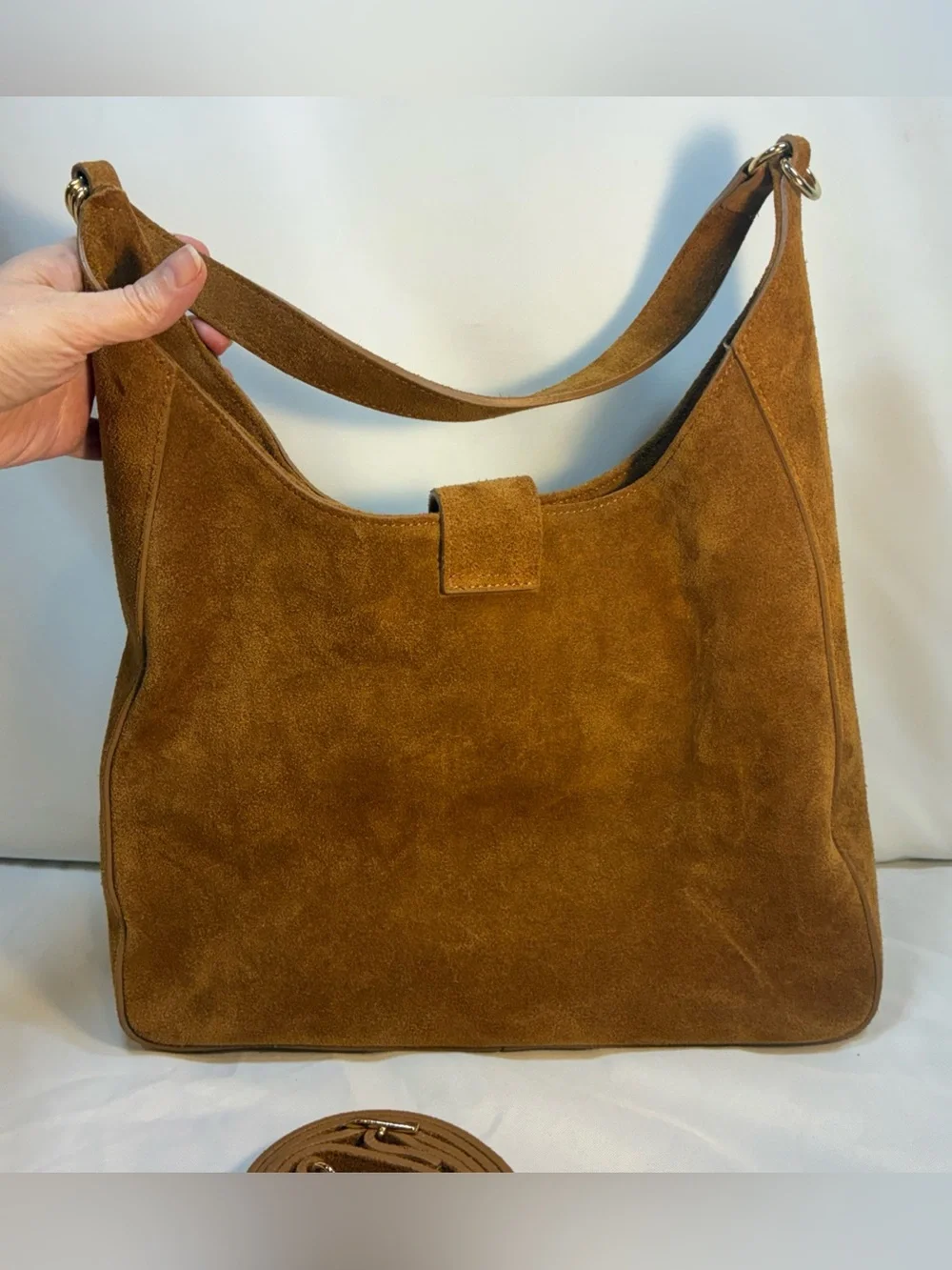 Italian Genuine Suede Leather Hobo Bag Tan Camel Shoulder Crossbody Handbag